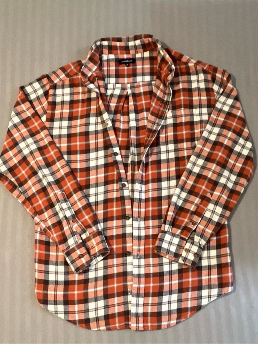 croft & barrow Orange, White and Brown Plaid Button-Down Shirt